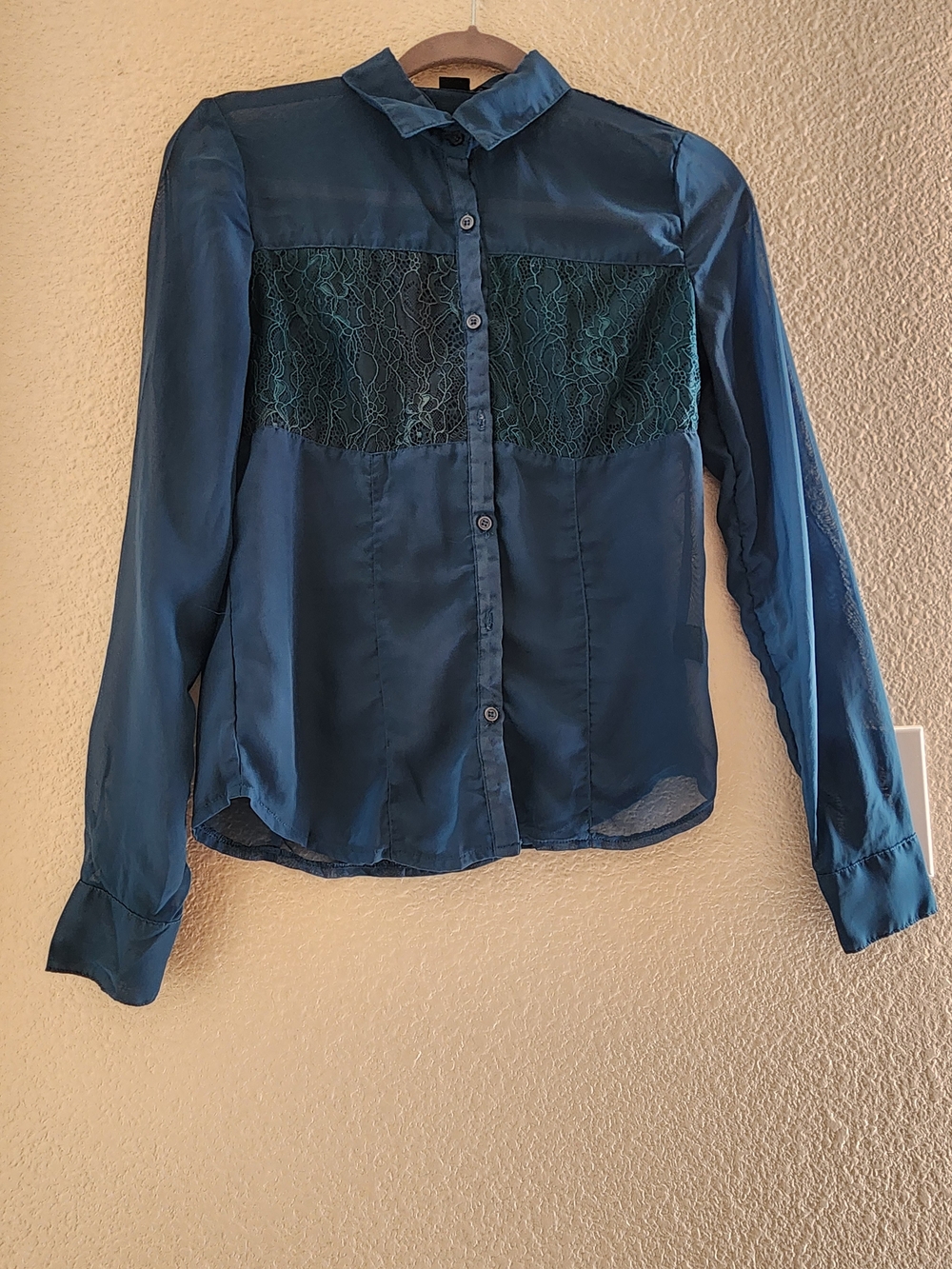 Boho Chic 90's Sheer Teal  Button-Up Blouse